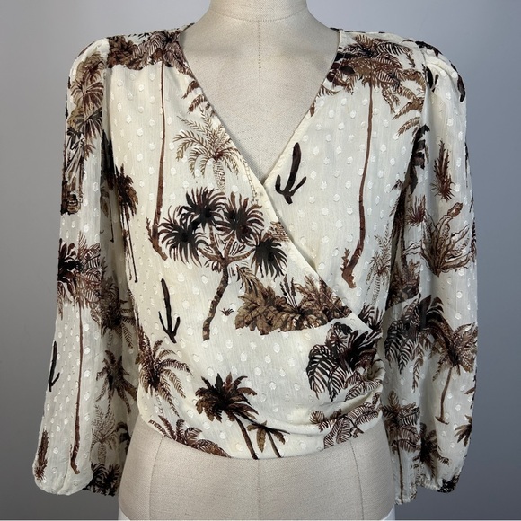 Joie Ivory and Chocolate Palm Print Blouse S - Picture 1 of 10